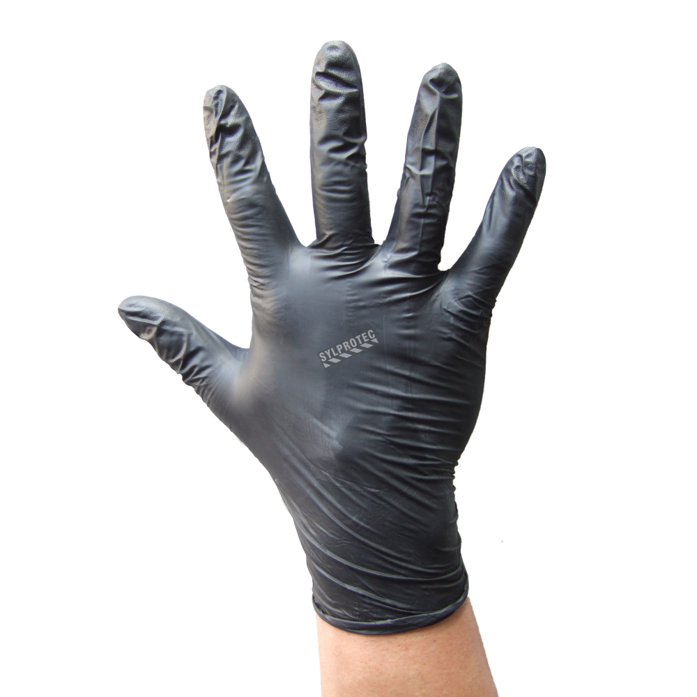 Gant ambidextre en nitrile noir sans poudre de 3.9 mils d'épaisseur