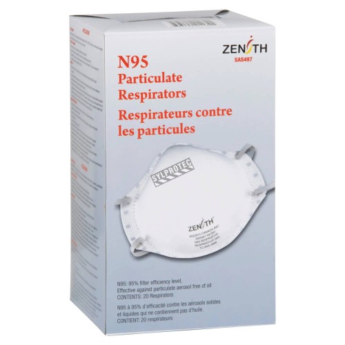 Masque respiratoire N95, de zenith. Efficace contre particules solides &amp; liquides non huileuses