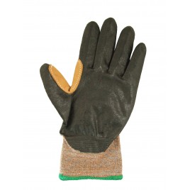 ASTM/ANSI A9 TenActiv cut resistant glove coated nitrile foam, reinforced with leather at the thumb and index finger crossing