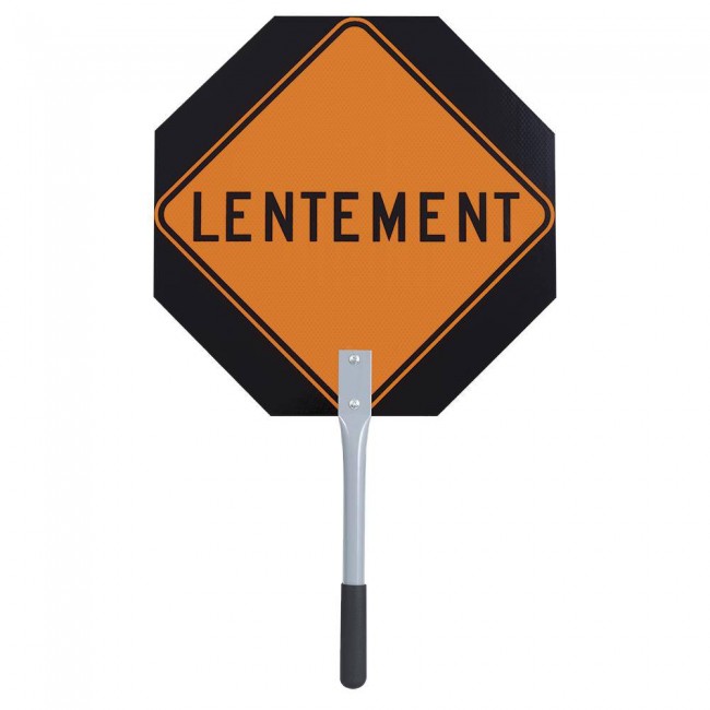 French ARRÊT / LENTEMENT (STOP / SLOW) traffic control paddle for school crossing guard or flaggers,18 inches