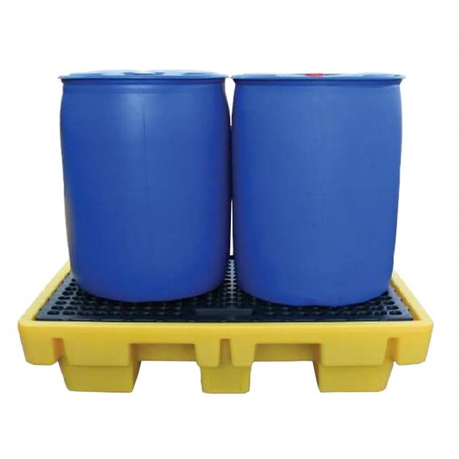 Yellow retention platform, 51.5 X 36 X 15 in. for two X 205 liters (45 gal.imp.), capacity of 230 litres (50.6 gal. Imp)