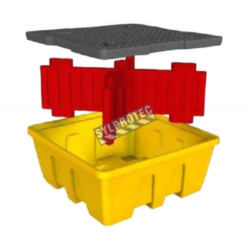 Yellow platform, model of 66X66X27.5 in, designed to store one (1) IBC tank cage capacity of 1260 liters (277.2 gal Imp)