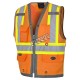 Veste d’arpenteur haute visibilité orange fluorescente, à bandes rétroréfléchissantes argentées et jaune fluorescentes
