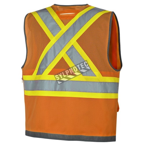 High-visibility orange surveyor vest with 12 pockets class 2 level 2