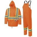 High-visibility orange raincoat set made of 150D Oxford weave and polyurethane, sold by set sizes S to 4XL