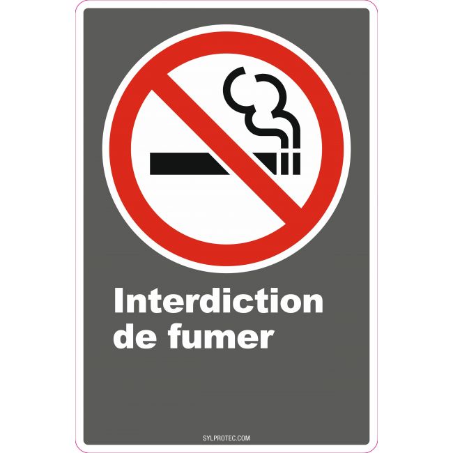 French CDN "No Smoking" sign in various sizes, shapes, materials & languages + optional features