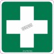 Self-adhesive vinyl cross sign for custom-made first aid signage on kits