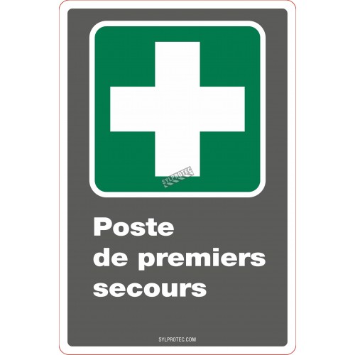 Affiche CDN «Poste de premiers secours» en français, formats & matériaux divers, d’autres langues & éléments optionnels
