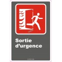 Affiche d’urgence et d’incendie «Sortie d’urgence» en divers formats, matériaux, langues & éléments optionnels