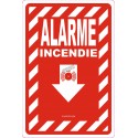 Affiche d’urgence et d’incendie «Alarme Incendie» en divers formats, matériaux, langues & éléments optionnels