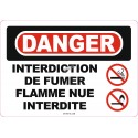 Affiche OSHA «Danger Interdiction de fumer Flamme nue interdite» en français: langues, options, formats & matériaux variés