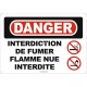French OSHA “Danger No Smoking, Matches or Open Lights” sign in various sizes, materials, languages & optional features