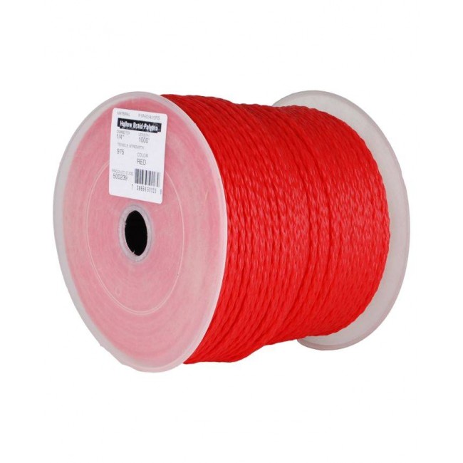 Red 8-strand polypropylene rope, 3/8" diameter, 500' long, sold individually