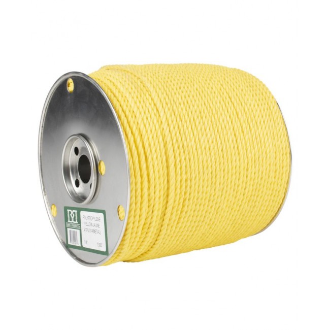 3-strand yellow industrial polypropylene rope, 3/8" diameter, 2000' long, Barry Boulerice A1PY038X2000