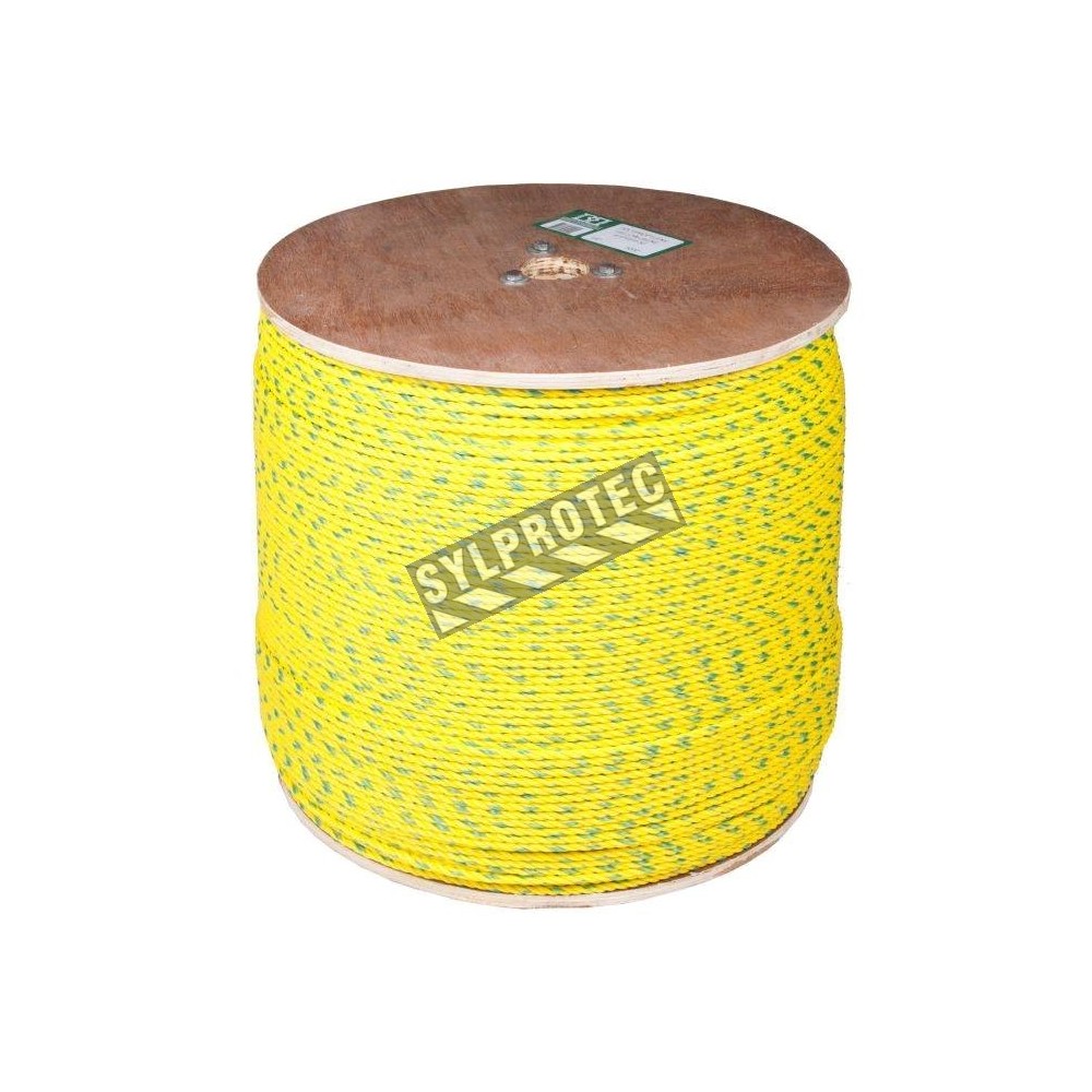 Yellow 3-strand polypropylene rope, 1/4, 5000', A1PY014/50
