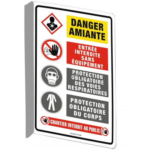 Affiche « Danger amiante, entrée interdite sans équipement… » en français: langues, formats &amp; matériaux divers + options