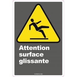 French CDN "Caution Slippery Surface" sign in various sizes, shapes, materials & languages + optional features