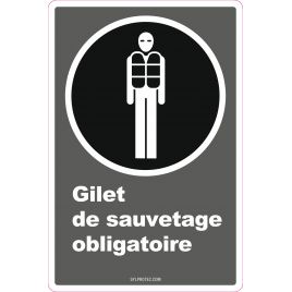 French CDN "Life Jacket Mandatory" sign in various sizes, shapes, materials & languages + optional features