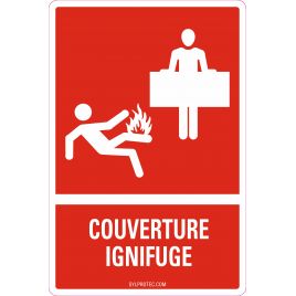 French emergency "fire blanket" sign in various sizes, shapes, materials & languagesand optional features