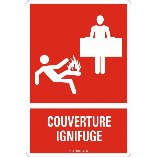 French emergency "fire blanket" sign in various sizes, shapes, materials & languagesand optional features