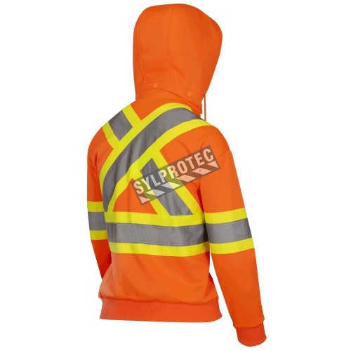 Women&#039;s orange Pioneer fleece hoodie made of high-visibility polyester, sold individually