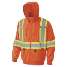 Men's orange Pioneer fleece hoodie made of high-visibility polyester 10.5 oz, sold individually
