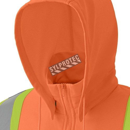 Men&#039;s orange Pioneer fleece hoodie made of high-visibility polyester 10.5 oz, sold individually