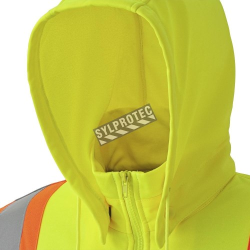 Men&#039;s yellow Pioneer fleece hoodie 7 oz made of high-visibility polyester, sold individually