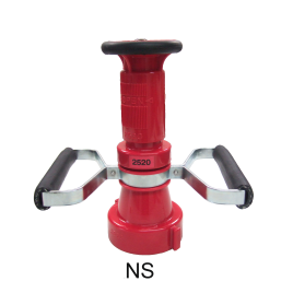 Polycarbonate spray nozzle with handle for 2.5" hose, NS (N-Scotia) thread, fog stream, full stream or complete shut-off