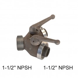 Connexion en Y avec valve de contrôle individuel, entrée 1-1/2’’ femelle pivotante NPSH, 2 sorties 1-1/2’’ NPSH mâles