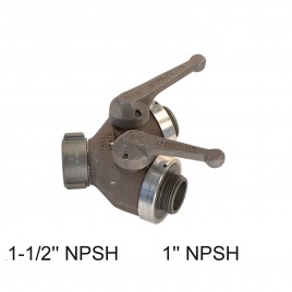 Connexion en Y avec valve de contrôle individuel, entrée 1’’ femelle pivotante NPSH, 2 sorties 1’’ NPSH mâles