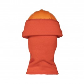 Orange acrylic knit balaclava designed for safety helmets to keep head, face and neck warm, sold individually