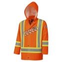 Waterproof, flame-retardant, high-visibility orange safety coat, model 5822 Pioneer Flame-Gard, sizes XS to 7 XL
