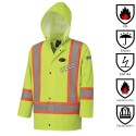 Waterproof, flame-retardant, high-visibility yellow safety coat, model 5894 Pioneer Flame-Gard, sizes XS to 4 XL