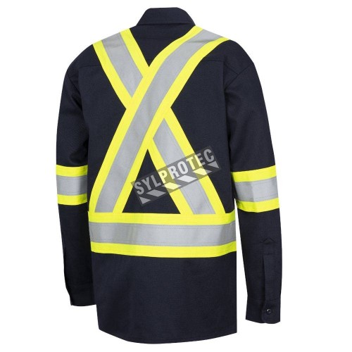 Safety shirt, navy blue, FR-TECH 7 oz fireproof, size small to 4XL, Pioneer V2541440, model 7742SF, sold by unit