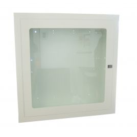 Recessed cabinet for fire hose of 75 to 100 ft and fire extinguisher of 5 or 10 lb, white