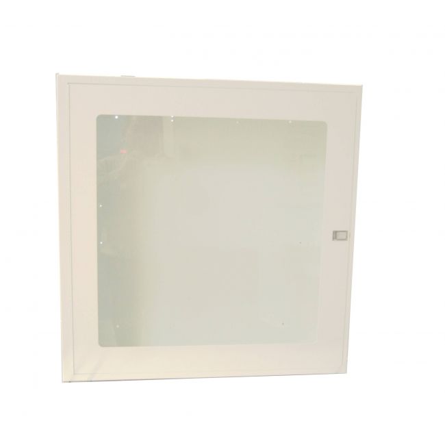 Surface-mounted cabinet for fire hose of 75 to 100 ft and fire extinguisher of 5 or 10 lbs.