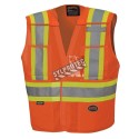Pioneer orange high-visibility safety vest, class 2, level 2, detachable, 5 pockets, sold individually