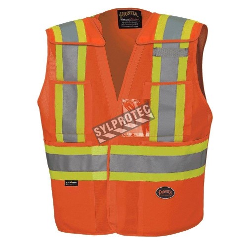 Veste de sécurité Pioneer haute visibilité orange, classe 2, niveau 2, détachable, 5 poches, vendue à l’unité