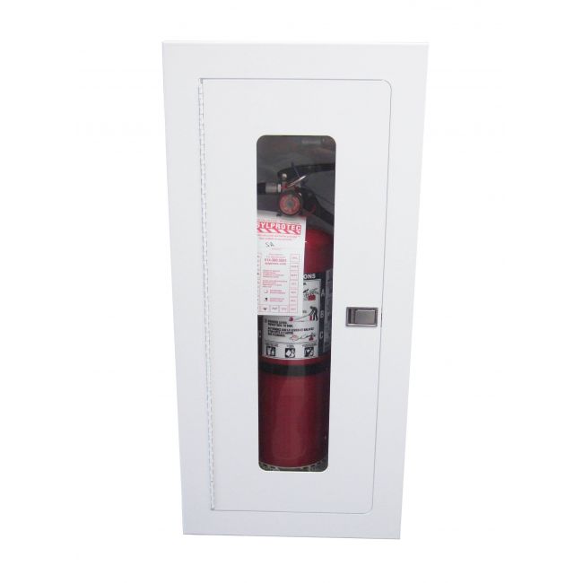 Recessed built-in cabinet for 10 lbs powder fire extinguishers, pre-painted flat white