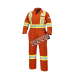 Women's 100% flame-resistant orange safety coverall, HRC 2, with high-visibility reflective stripes