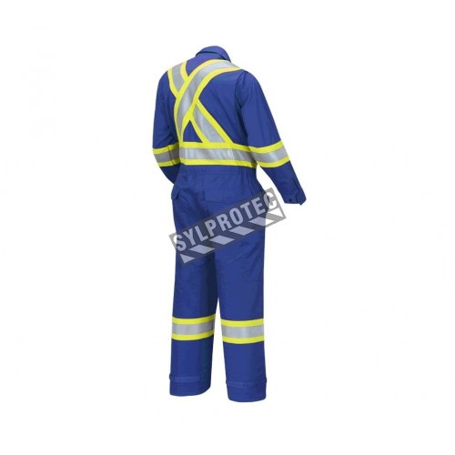 Women&#039;s 100% flame-resistant 7 oz , Pioneer 7704W royal blue safety coverall,ARC 2, with high-visibility reflective stripes