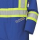 Blue 100% flame-resistant cotton safety coverall, ARC 2, with high-visibility reflective stripes