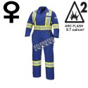 Women's 100% flame-resistant 7 oz , Pioneer 7704W royal blue safety coverall, ARC 2, with high-visibility reflective stripes