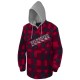 Men’s quilted polar fleece hooded in red and black plaid, often called a hunting shirt or lumberjack shirt, sold individually