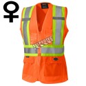 Veste de sécurité Pioneer haute visibilité orange pour femme classe 2, niveau 2, 9 poches, XS à 3XL