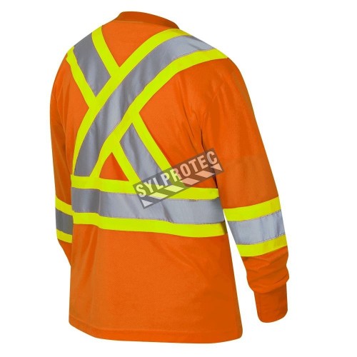 High visibility Pioner long-sleeved shirt, orange hi-vis with grey reflective stripes