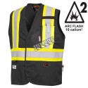 Pioneer 7729 black flame-retardant Fr-tech arc-resistant safety vest, ARC 2 rated, with high-visibility stripes