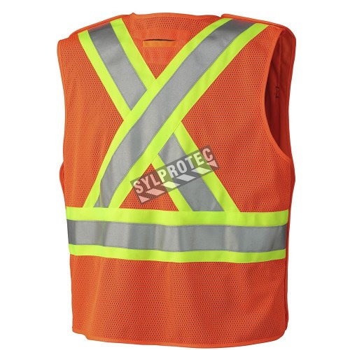 Pioneer® 6935 safety vest, high-visibility orange, detachable with mesh back, zipper, 4 pockets, sold individually
