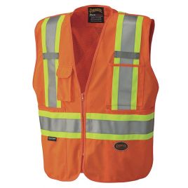Pioneer® 6935 safety vest, high-visibility orange, detachable with mesh back, zipper, 4 pockets, sold individually